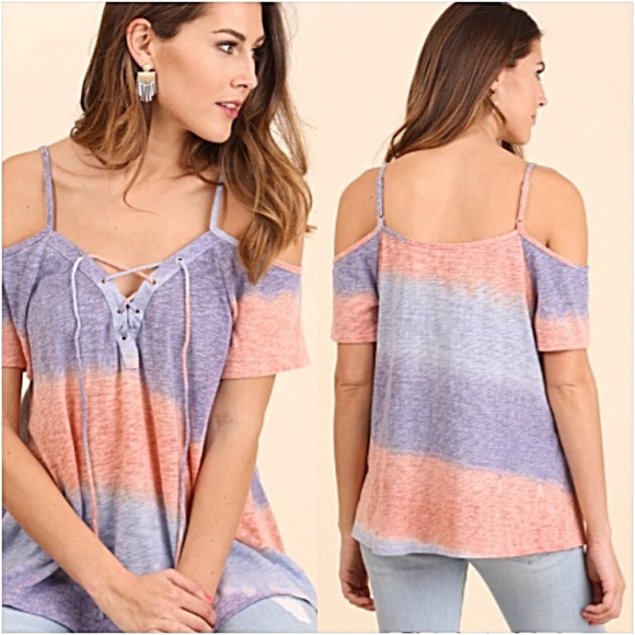 📍SALE Boho Chic Tie Dye Lace Up Flowy Top SML - Picture 2 of 7